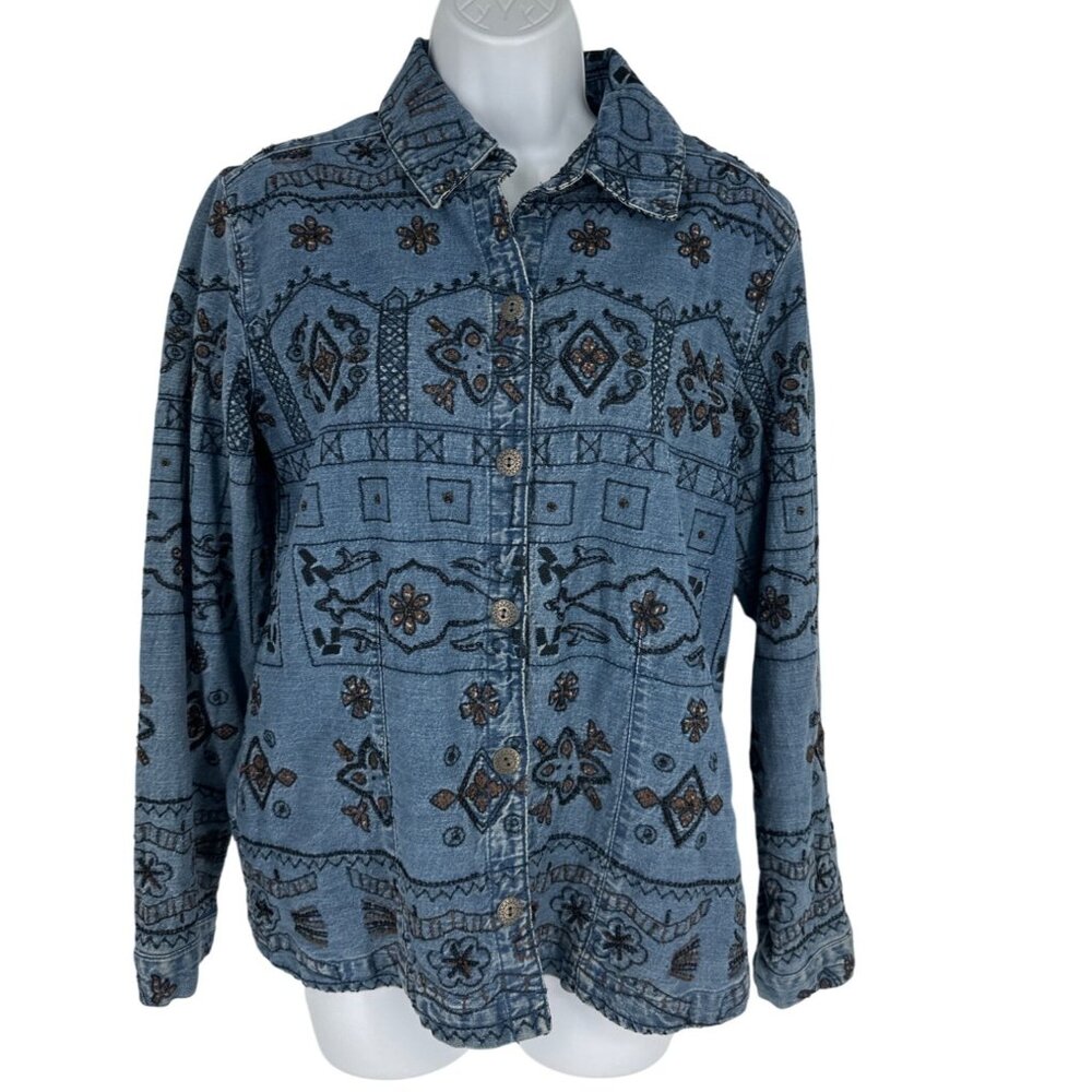 Chico's Vintage Beaded Floral Embroidery and Beaded Jacket Women Size 1 US M